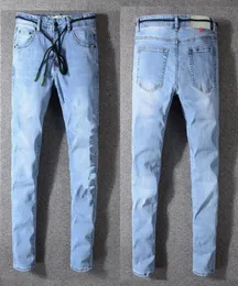 Ankunft Herren Designer Jeans Blau Stickerei Slimleg Mode vor Streifen Männer Hosen Motorrad Biker