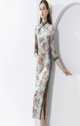 womens vintage dresses stand collar 3 4 sleeves printed lace piping side split printed velour chinese qipao dresses1858982