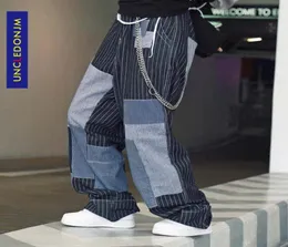 Uncledonjm hip hop patchwork erkek kot pantolon moda harajuku vintage denim pantolonlar rahat joggers geniş bacak pantolon sokak kıyafetleri ad19685171897266