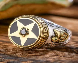 Solitaire Ring 925 Sterling Gümüş Ters Pentagram Yüzüğü Aşağı Çeviren Şeytan Şeytan Şeytan Şeytan Mücevher Moda Erkekler 7432505