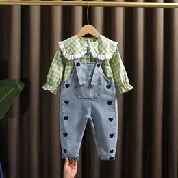 Kleidungssets Frühlingsbaby -Mädchen -Outfit -Sets Hemd Love Denim Overalls Anzug für Kleinkind Girls 2 3 4 5 6 Jahre Baby Geburtstagskleidung Y240520Gesa