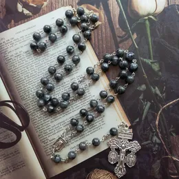 Cottvott Black Stone Beads Chain St. Benedict Medalla Milagrosa Cross Persing Rrucifix Розар