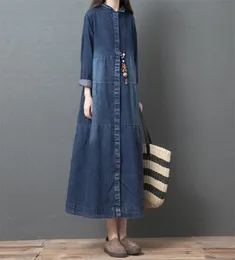 Jesienna zima vintage dżinsowa sukienka Koreańskie swobodne długie rękawy luźne dżinsy sukienka retro czarna elegancka sukienka maxi kobieta 209550030