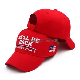 Chapéus de festa Trump 2024 Ele estará de volta a bordado bordado de algodão respirável Capéu de beisebol Drop Deliver