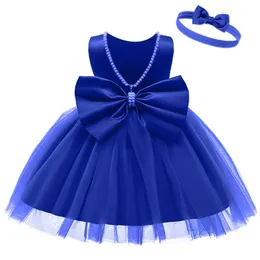 Mädchenkleider LZH 2024 ärmellose Bow Prinzessin Kleid Baby Girls Erste Geburtstagsfeier Neugeborene Kleidung 0-1-2 Jahre D240520