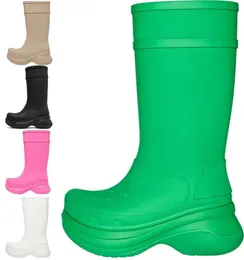 크로스 파리 부츠 에바 고무 하이 절반 무릎 발목 부츠 트리플 블랙 흰색 핑크 여자 레이디 패션 디자이너 부츠 겨울 신발 Rainboot4882156