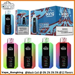 Bang Box Big 25k Puffs Puff 25000 Одноразовые вейп -подлинные вейпиры ЖК -экраны Регулируемые электронные сигареты 0% 2% 3% 5% 12 Цветов