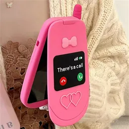 New Pink Girly 접이식 메이크업 미러 전화 휴대폰 디자인이 있습니다 iPhone 15 Pro Max 용 귀여운 케이스가 있습니다.