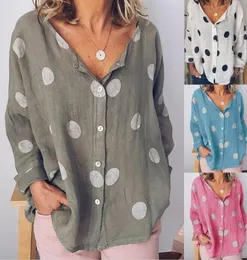 Women Summer Spring Cotton Women039S Cardigan Polka Dot Fashion Vneck Tshirt Longsleeve impressa camisa Tops Women039s CLOT8133022