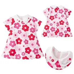 Vestidos de menina miki crianças roupas verão novo bebê menina flor de estampa cheia colarinho de colarinho d240520