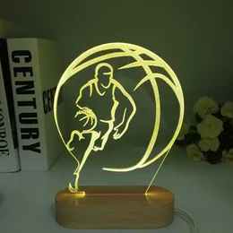 Lamps Shades Wooden Basketball 3d Night Light Game Room Anime Baseball Wood Desk Setup Lighting Decor Sport Game Sensor Light for Kids Gift Y240520UOKX