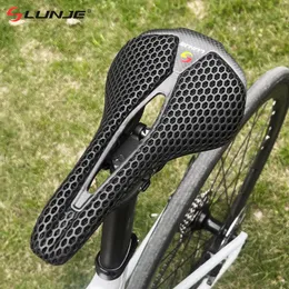 LUNJE/Wheel Trace Carbon Fiber 3D Printed Cushion for Mountain Bike Road Bike Ultra Light Comfortable and Breathable Riding Seat 231122