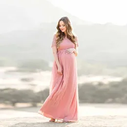 Vestidos de maternidade vestidos gestantes vestidos de gravidez Fotografia Props empoeirada rosa de chiffon de chiffon elegante e elegante vestuário para roupas D240520
