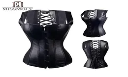 Fräulein Moly Black Leder Steampunk Women Steel Gothic Korsetts Zip Schnüre -up -Tailentrainer Overbust Corsett Underbust Bustier1818606