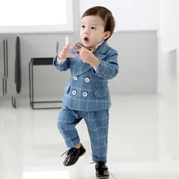 Meninos Vestido Tuxedo Meninos Ternos de jantar Ternos formais Tuxedo para crianças Tuxedo ocasião formal Ternos de treliça azul para Little Boy 240520