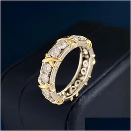 Band Rings Designer X-Shaped Titanium Steel Love Ring Cross Between Crystal Sier Women Men Gold Jewelry Couple Gift Drop Delivery Otopu