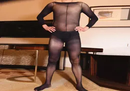 Sexy Men Oil brilhante brilhante Bodysuit Full Cockring Sheer Sexy Tight Bodystock