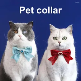 Köpek yakaları bow dekorasyonlu lüks kadife kravat kedi rhinestone kalp için ayarlanabilir
