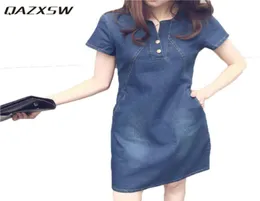 Qazxsw 2018 Plus Size Dresses for Women Summer Denim Dress Harajuku Women Casty Jeansドレス