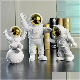 Dekoratif Nesneler Figürinler 3pcs Yaratıcı Reçine Astronot Süsleme Figürü Heykel Spaceman Masaüstü Dekor Modelleme Çocuk Hediye Ev Dekor Dhzpe