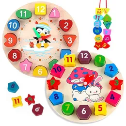 APPRENDIMENTO Toys in legno Penguin Coniglio Orologio Numero Forma Colore Cognitivo Infante Educazione Early Puzzle Toys Regali per bambini Montessori TMZ