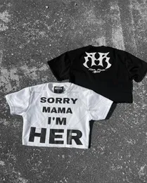 American Street Letter Impresso Tshirt de grandes dimensões Y2K Harajuku Versátil Roupas da moda Mulheres Hiphop Tops casuais 240518