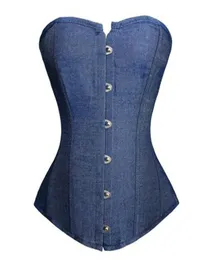 Kobiety Blue Denim Dżinsy Overbust Corset Plus S6xl Klasyczne koronkowe plastikowe Boned Bustier bieliznę nocną Cosplay Cosplay O4580762