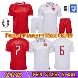 2024europäische Meisterschaft Dänemark Soccer Trikot 24 25 Home Red Away White Kjaer Hojbjerg Christensen Skov Olsen Fußballhemden Herren und Damenkinderkinder Set