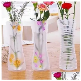 Vazolar 50pcs Yaratıcı Clear Pvc Plastik Su Çantası Çevre Dostu Katlanabilir Çiçek Vazo Yeniden Kullanılabilir Ev Düğün Dekorasyon Damlası Teslim Dhm49