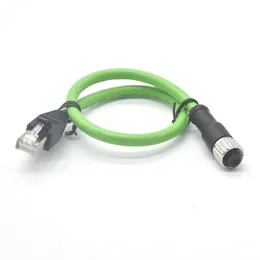 M12 Plugue de aviação para RJ45 Conector de cabo de barramento de perfil de cabeça de cristal M12 D Tipo de plugue de 4 pinos Conector de interface industrial