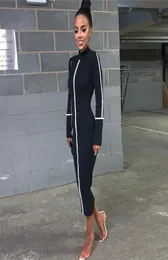 Casual Bodycon Women Long Dress Fashion Full Sleeve Striped Patchwork Kleider 2019 Fashion Turtleneck Ladies Skinny Kleider8357376