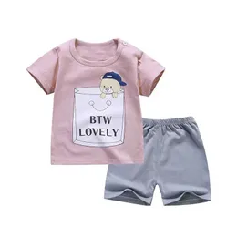 Giyim setleri pamuk yaz bebek çocukları yumuşak şort takım elbise tişört sodder erkek kız çocuk dinozor karikatür bebek kıyafetleri 0-6y y240520ib5t için ucuz şeyler