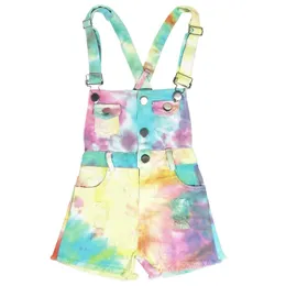 Overalls 2-10t Sommermädchen Jumpsuit Kinderbaby Krawatte Tye Wrap Verstellbares Gürtelaufhängung für Kinder und Mädchen Shorts Jumpsuit Y240520wfxb geeignet