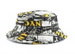 NYC Print Reversible Bucket Hats Mens Panama Bucket Cap Kvinnor Tvåsidig slitfiskare Hat Summer Cotton Sun Caps1734317