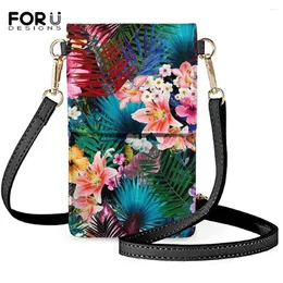 Shoulder Bags FORUDESIGNS Vintage Hawaiian Floral 3D Printed Women's Bag Luxury Pu Small Crossbody Female Touchscreen Mobile Case