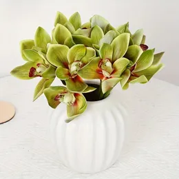 Decorative Flowers 6pcs/lot Simulated Bouquet Cymbidium Magnolia Hand Holding Flower Binding Silk Home Decoration Wedding