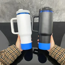 20 pack Black white powder coated blue plated underneath H2.0 40oz mug double walled stainless steel tumbler with silicone boot sleeve for laser engraving