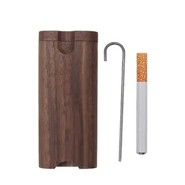 새로운 휴대용 블랙 호두 나무 담배 상자 나무 슬롯 팅 박스 천연 수제 나무 금속 세정 고리 담배 담배 흡연 파이프