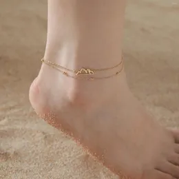 Tornozeleiras hipee bohemia dupla camada em aço inoxidável para mulheres garotas de moça as cadeias de pé de praia de praia de jóias das pernas de tornozelo