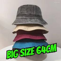 Boinas 2024 Big Head Plus Size Bucket Hat para homens Algodão puro Bob Panamá Pescador coreano Mulheres 59cm 60cm 62cm 63cm Sun