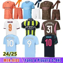24/25 Haaland 축구 유니폼 Man City Dragon Doku Grealish Mans Cities 팬 De Bruyne Foden 2024 2025 Football Shirts Kids Kit Champions의 구정.
