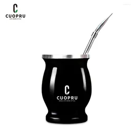 Tea Cups Cuopru Yerba Mate Cup 304 Stainless Steel Double Wall 8oz Argentine Gourd With Bombillas And Cleaning Brush