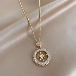 Pendant Necklaces Dainty Zircon North Star Women Hip Hop Jewelry Gold Round Eight Pointed Charms Necklace Fashion Party Chains Gift