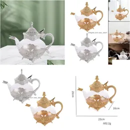 Teapots European Style 800Ml Glass Teapot Floral Coffee Pot Metal Flowering Kettle Exquisite Lid Home Drop Delivery Garden Kitchen D Dh48W