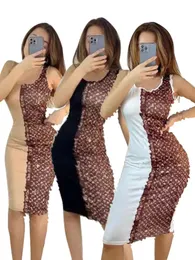 Tasarımcı Kadınlar Yaz Elbisesi Kadın Patchwork Tank Elbise Femme Slit Mini Sıska Elbise Leydi Kıyafetler Vestidos