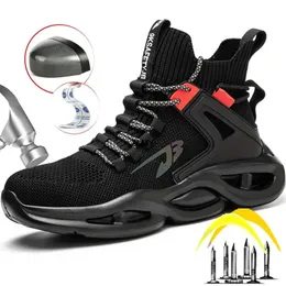 Lätt säkerhetsskor för man andas arbetssäkerhetsstövlar med ståltå mode arbetsskor män anti-stab anti-smash sneaker 240506