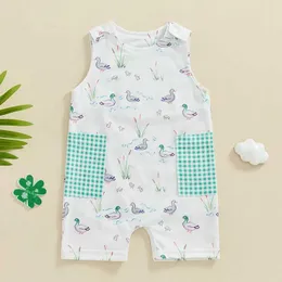 Jumpsuits 0-24M Baby Sleeveless Jumpsuits for Boys Girls Round Neck Duck Print Shorts Romper 2024 Summer Newborn Infant Clothes Kawaii Y240520W2OB