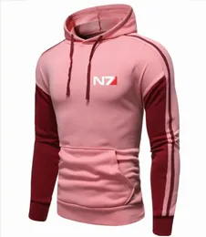 MEN039S Hoodies Sweatshirts Marke Mass Effect N7 Logo Druck benutzerdefinierter Spleiß Mann Pullover Hoodie Baumwolle Slim Elastizität CO2407942