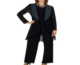 女性3ピースドレープショールラペルシフォンマザーオブザブライドドレスパンツスーツジャケットの衣装の長袖2019 T25310566
