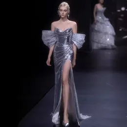 Elegante Meerjungfrau Lange Sliver Mutter der Braut Kleider Pailletten Bling Godmutter Kleider formelle Partykleid Falten La Madre Vestido de Novia Frauen Cocktailkleider